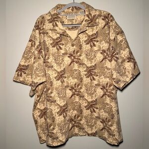 St. John’s Bay Men’s Vintage Patterned Textured Polo Shirt Earth Tone Print XXL